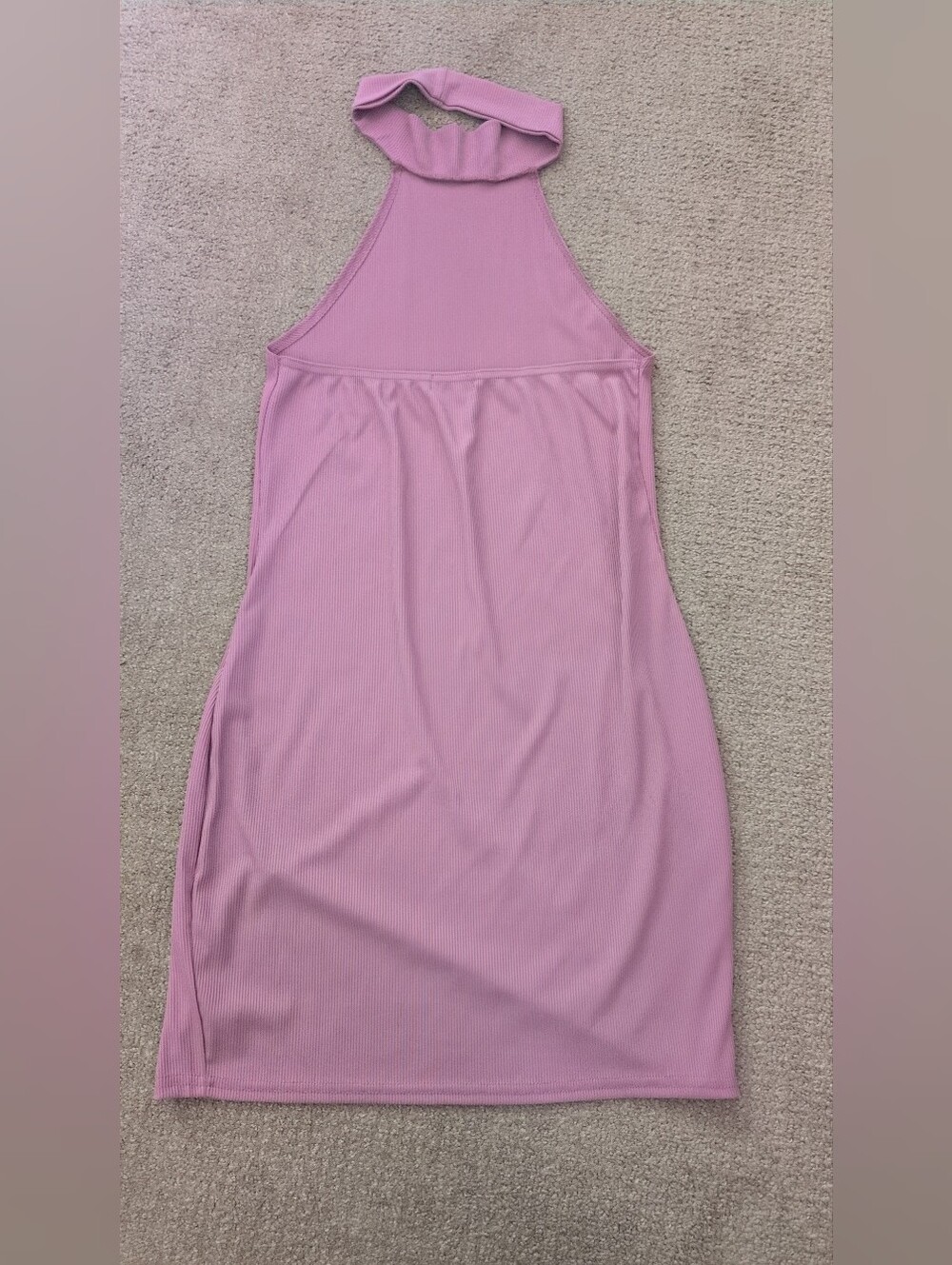 Pretty Little Thing Ribbed Halter Turtleneck Mauve Bodycon Dress With Slit - Picture 4 of 9
